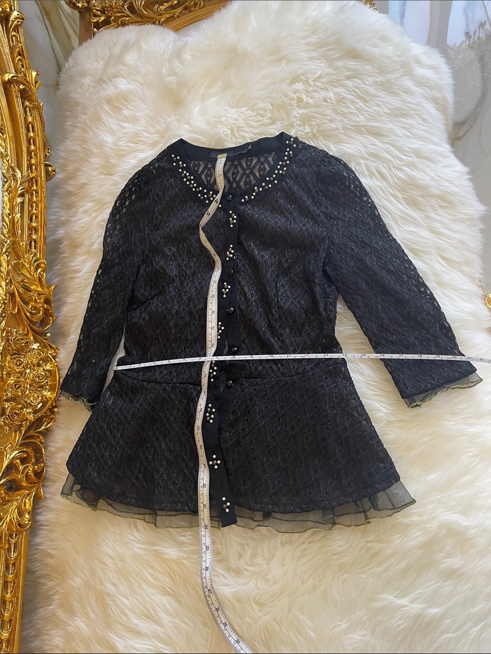 Black Lace Pearl-Accent Women's Blazer Jacket